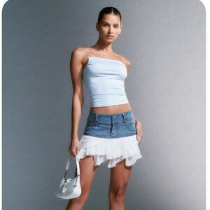 NWT LIZZIE MINI SKIRT - BLUE : WHITE - L / I AM GIA